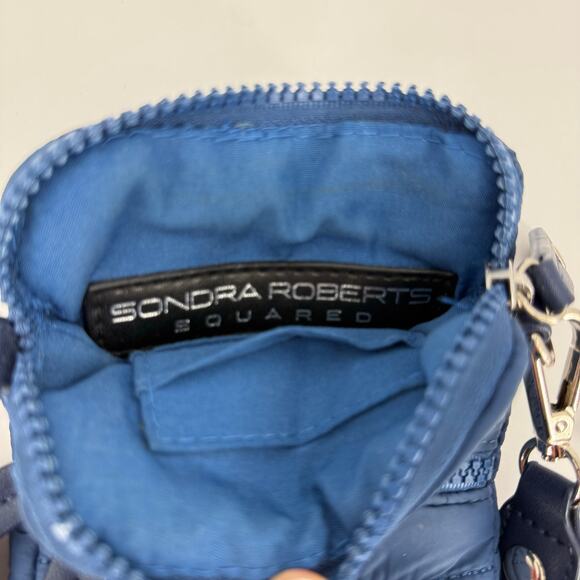 Sondra Roberts Squared Blue Puffer Crossbody Bag Phone Purse Striped Strap - Picture 5 of 7